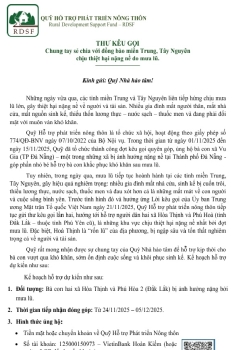 Thư kêu gọi Chung tay sẻ chia với đồng bào miền Trung, Tây Nguyên chịu thiệt hại nặng nề do mưa lũ